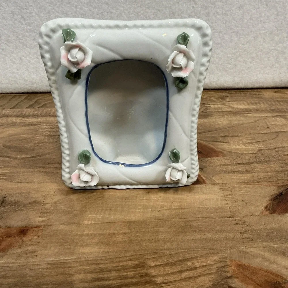 Vintage 1980s Cottagecore Mini Porcelain Picture Frame Pink Flower 4.25